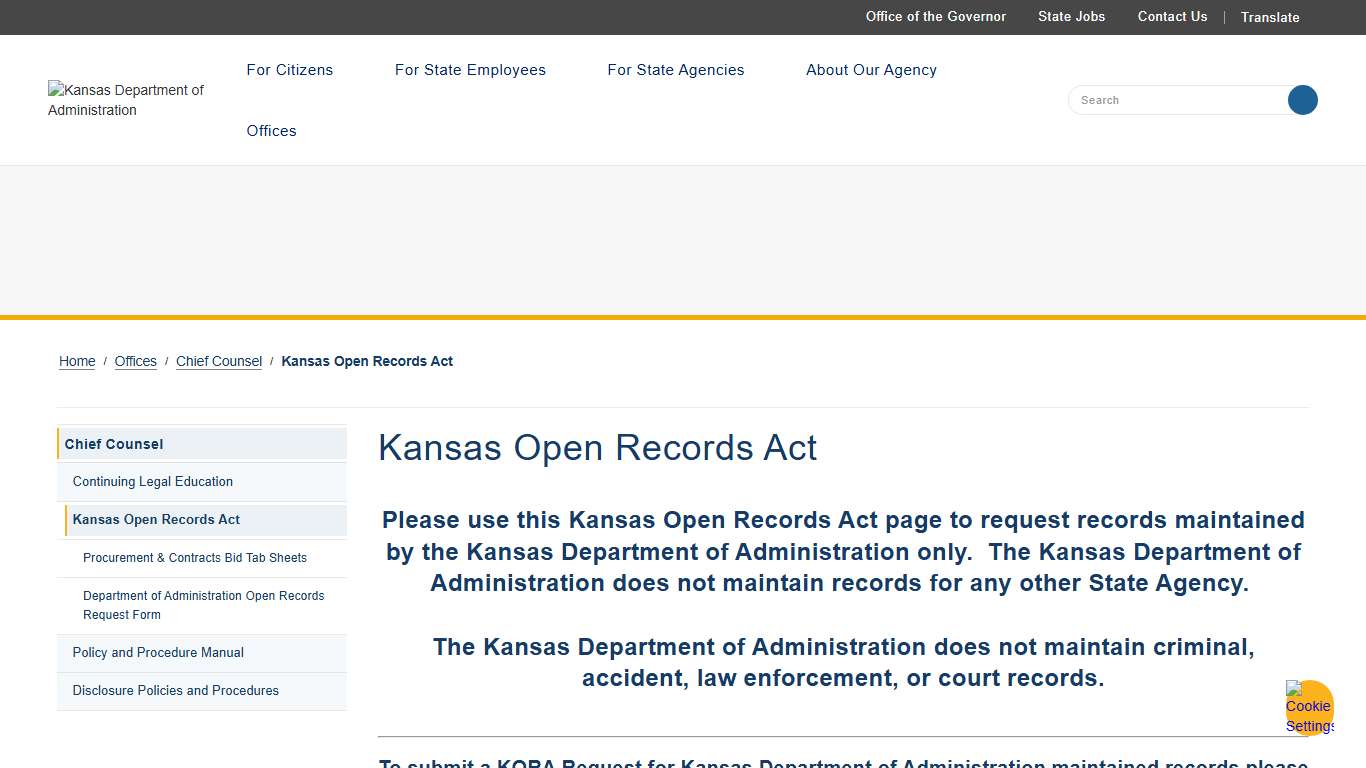 Kansas Open Records Act Kansas Department of Administration
